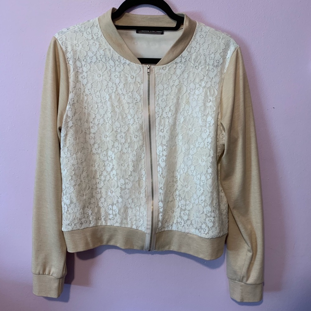 Tan Lace Zip-Up Jacket